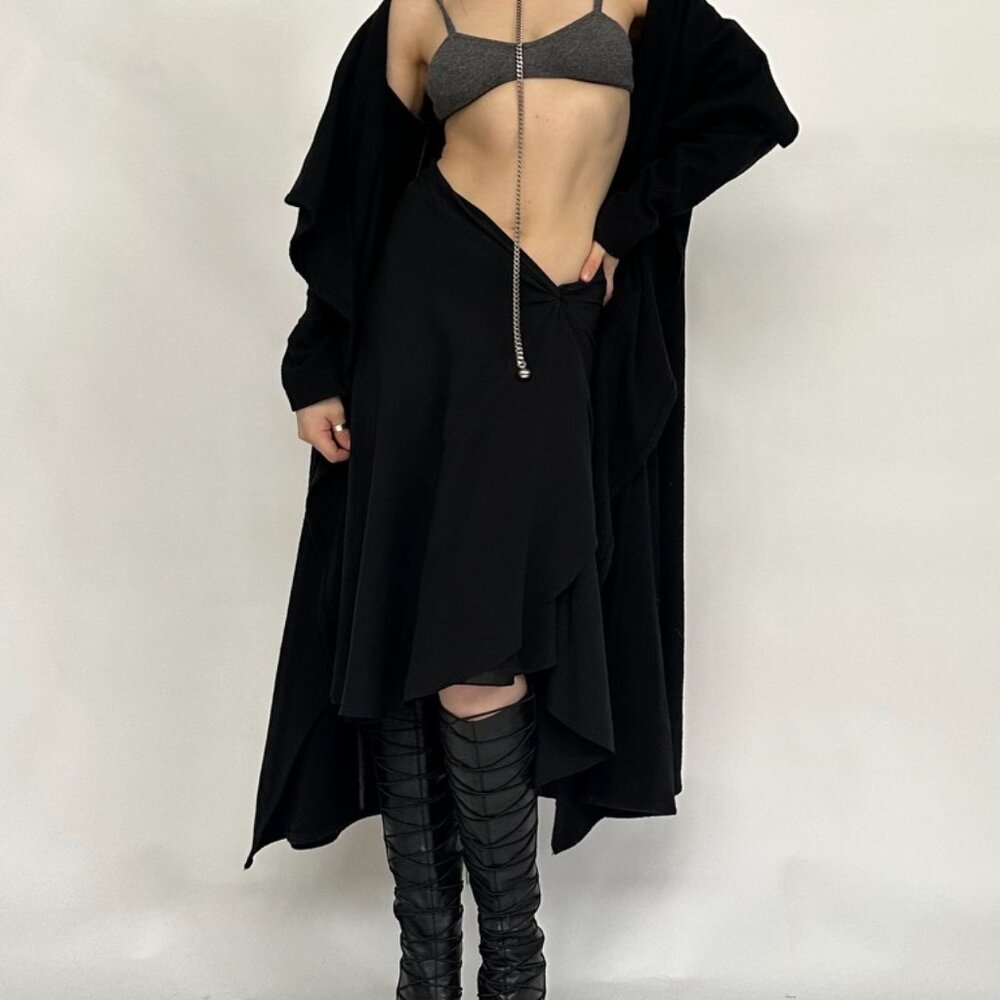 Sarah Pacini Wool Black Duster Jacket - Picture 5 of 9